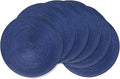 AHHFSMEI Round Braided Placemats 15 Inch Round Table Mats for Dining Tables Natural Woven Heat Resistant Place mats Set of 6 (Navy Blue)