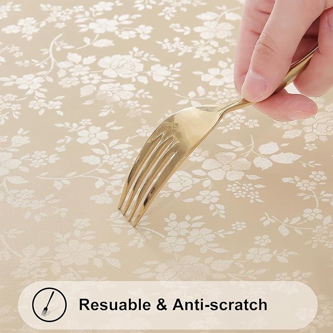 Smiry Rectangle Table Cloth, Waterproof Heavy Duty Vinyl Tablecloths, Wipeable Washable Table Cover for Kitchen and Dining Room (Beige, 54" X 120")