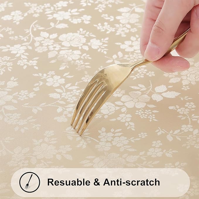 Smiry Rectangle Table Cloth, Waterproof Heavy Duty Vinyl Tablecloths, Wipeable Washable Table Cover for Kitchen and Dining Room (Beige, 54" X 78")