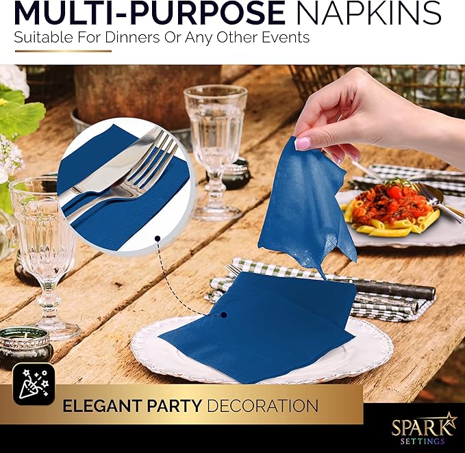 100 Pack Royal Blue Beverage Napkins, Big Party Pack, 2 Ply, Ideal for Wedding, Party, Birthday, Dinner, Lunch, Cocktails. (5” x 5”) by Amcrate