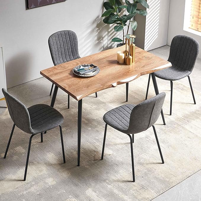 Rectangular Dining Table Set for 4 with PU Leather Chairs - Modern Kitchen Table and Chairs Set for Small Spaces - Dark Gray