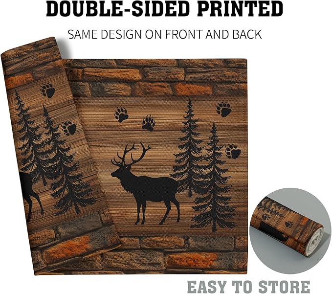Rustic Placemats - Brown Cabin Bear Place Mats Set of 4 Country Moose Wooden Tablemats 12x18 for Dining Kitchen Farmhouse