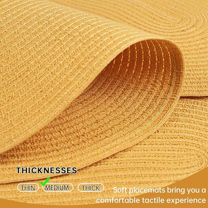 Noctiflorous Oval Braided Placemats Set of 4 Woven 12x18 Inch Non Slip Washable Heat Resistant Place Mats Round Tablemats for Dining Kitchen Party Daily Table Decor Dinner Mats (Solid Yellow, 4)
