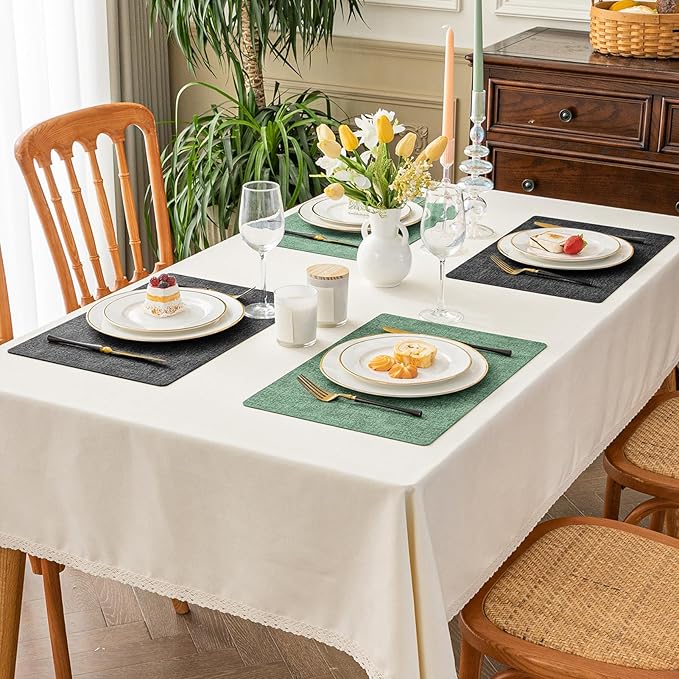 Romanstile Reversible Vinyl Placemats Set of 4, Faux Leather 100% Waterproof Oil-proof Wipeable Place Mats, Heat Resistant Dual Sided Table Mats for Kitchen/Dining/Party (Grey DarkGreen, 12 x 17 Inch)