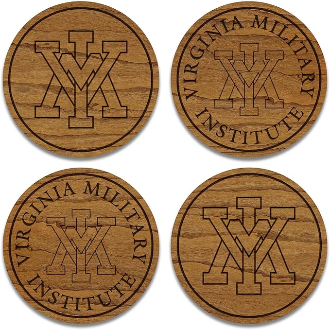 LazerEdge Virginia Military Institute Keydets Wooden Coaster Set - Cherry Wood - Officially Licensed Product - 4-Pack
