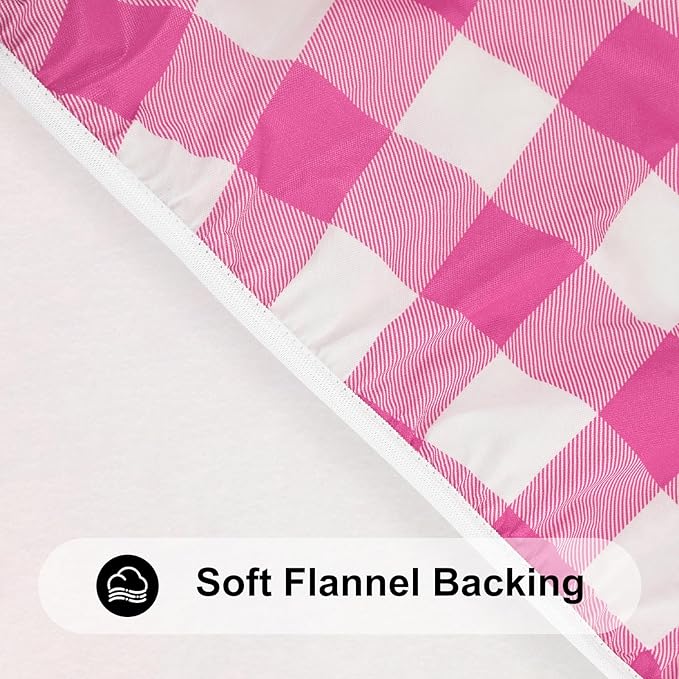 Smiry Rectangle Picnic Table Cloth, Elastic Waterproof Fitted Vinyl Tablecloths, Flannel Backed Buffalo Plaid Table Covers for Dining, Camping, Outdoor (Hot Pink and White, 30" x 60")