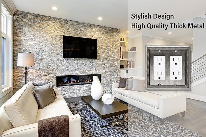 Henne Bery Sunken Pearls Heavy Duty Decorative Wall Plate Switch Plate Outlet Cover (Double Decorator, Heirloom Silver)