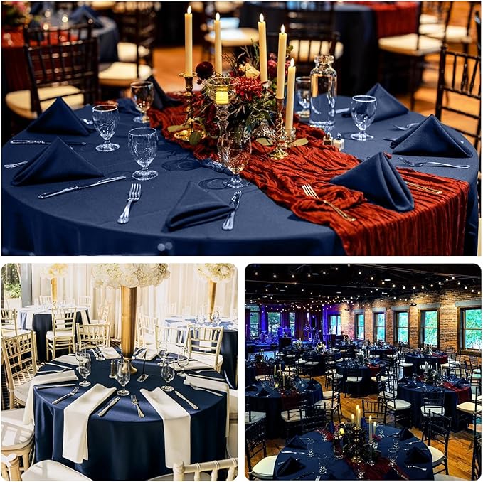8 Pack Round Tablecloth 90 Inch Navy Blue Tablecloth for Round Tables, Washable Polyester Table Cloth Stain and Wrinkle Resistant Decorative Table Cover for Wedding Party Dining Banquet
