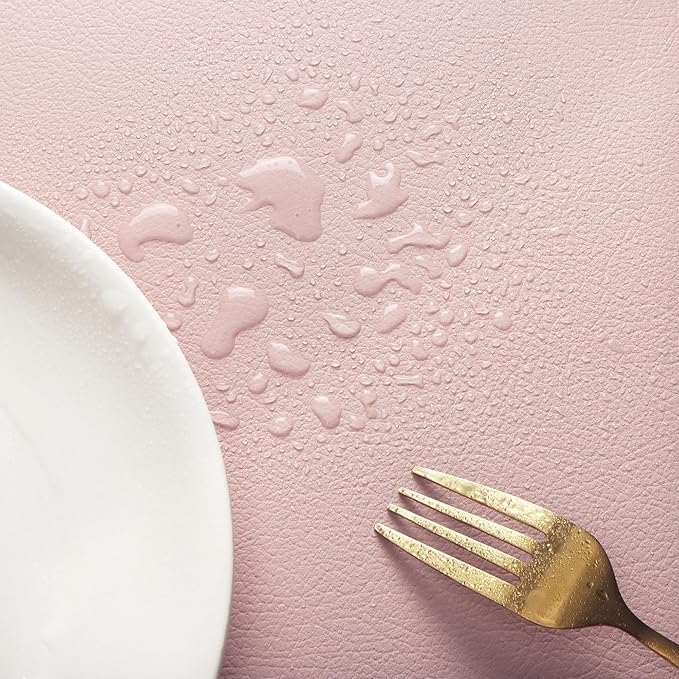 Faux Leather Placemats HeloHo Pink and Grey Table Place Mats Set of 6 Waterproof Oilproof Heat Stain Resistant Washable Wipeable Placemat for Kitchen Dining Table Decoration Indoor Outdoor