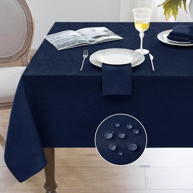 Softalker Navy Blue Large Rectangular Table cloths 60x104 inch Faux Linen Tablecloth Outdoor Waterproof Stain and Wrinkle Resistant Table Cover for 6/8 foot Rectangle Dining Table for Party Graduation