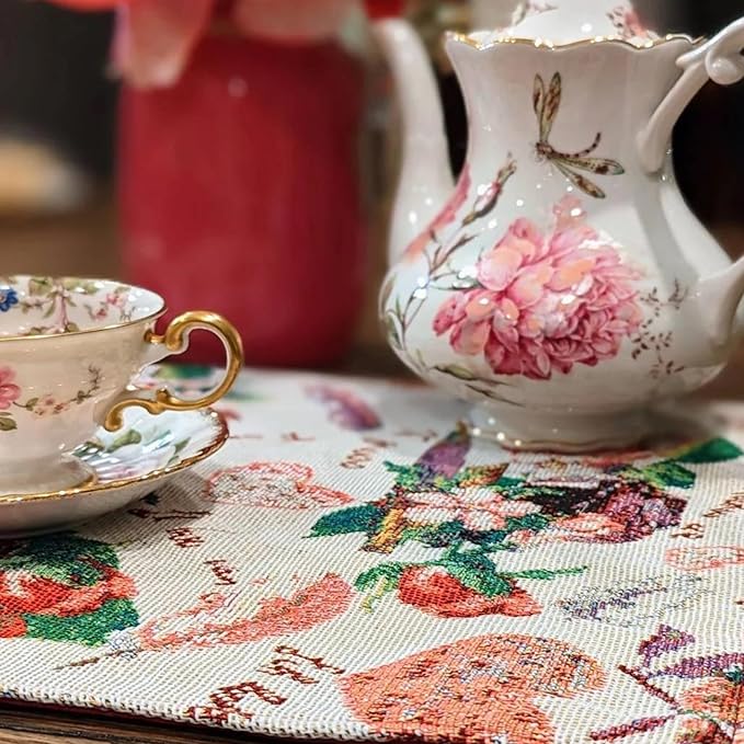 DaDalogy Set of 4-Pieces Authentic Tapestry Placemats - Spring Floral Vintage Looking Love Notes Quil Romantic British Roses - Heart Decorative Woven Dining Under Plate Table Mats - 13” x 19”