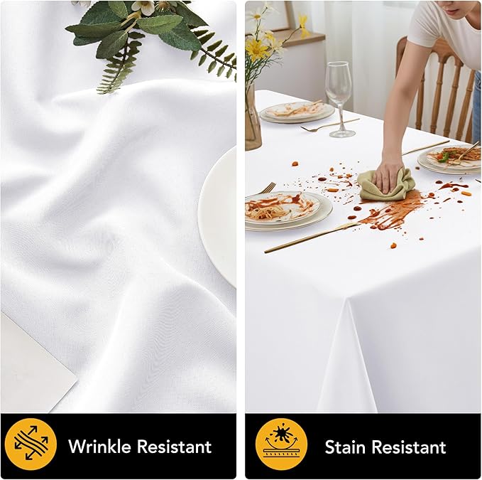6-Pack White Tablecloths for Rectangle Tables, 90 x 156 Inches, Stain-Resistant Polyester Fabric for 8 Foot Tables - Washable Table Covers for Weddings, Banquets, Birthday Parties, Events
