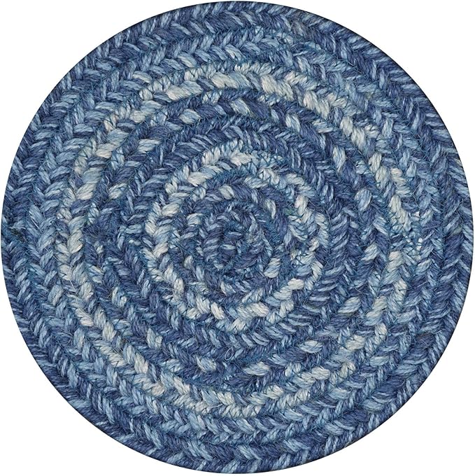 Homespice Denim Jute Braided Kitchen Trivets for Hot Dishes, Country Coastal Decor, Set of 6, Blue 8" Round Heat Resistant Mats - Rich Colors, Easy to Clean, Durable and Protects Furniture