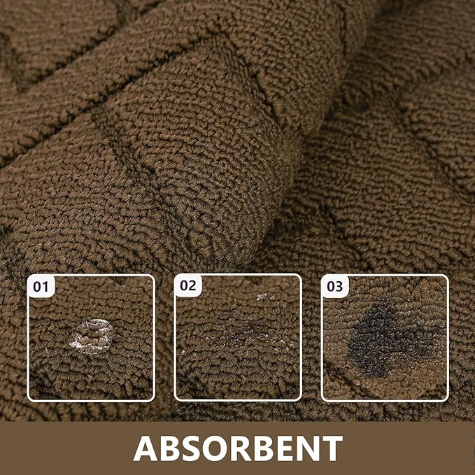 hicorfe Kitchen Rugs and Mats Sets,2 Pieces Super Absorbent Polypropylene Non-Slip Rug,Soft Comfort Floor Mat,Washable for Kitchen,Hallway,Office,Sink,Laundry(20" x 32"+20" x 48",Dark Brown)