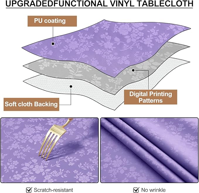 Smiry Round Table Cloth, Waterproof Heavy Duty Vinyl Tablecloths, Wipeable Washable Table Cover for Kitchen and Dining Room (Purple, 60" Round)