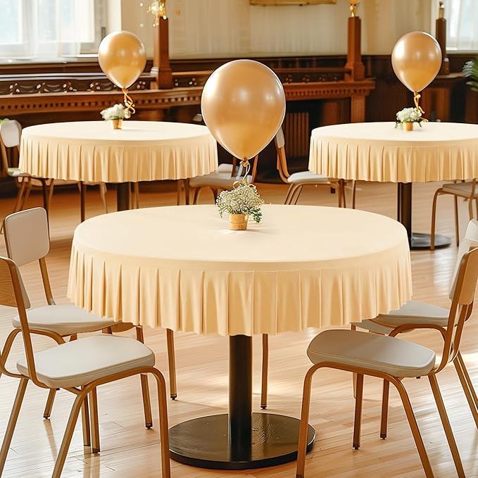4 Pack Champagne Spandex Round Tablecloths for 72in Table, Stretchy Fitted 6FT Round Table Cloths, Wrinkle Free Table Cover with Skirt for Wedding Birthday Party Bridal Shower Banquet