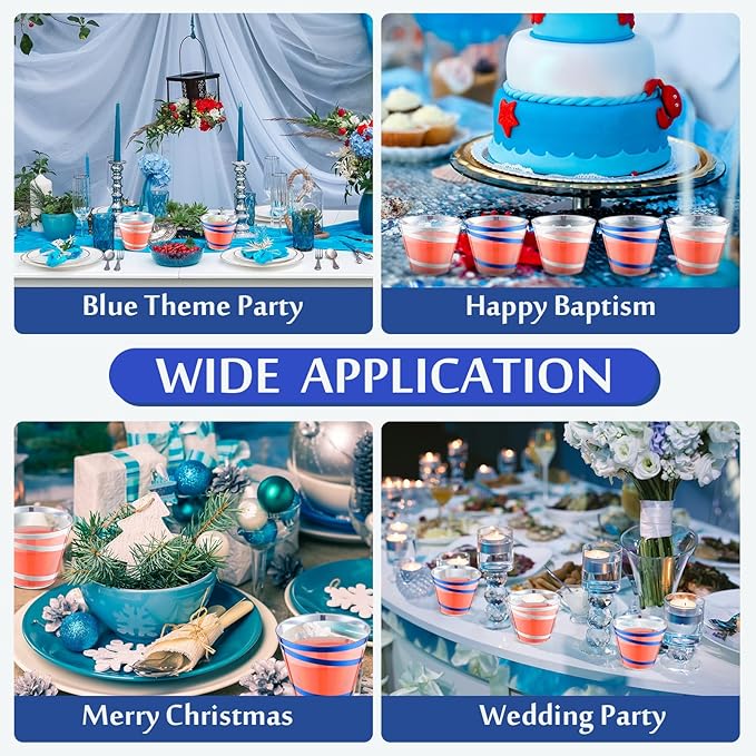 Gejoy 9 oz Rimmed Swirl Plastic Cups Disposable Wine Drinking Cups Clear Elegant Halloween Tumblers for Christmas Party Supplies(Silver, Blue,100 Pcs)