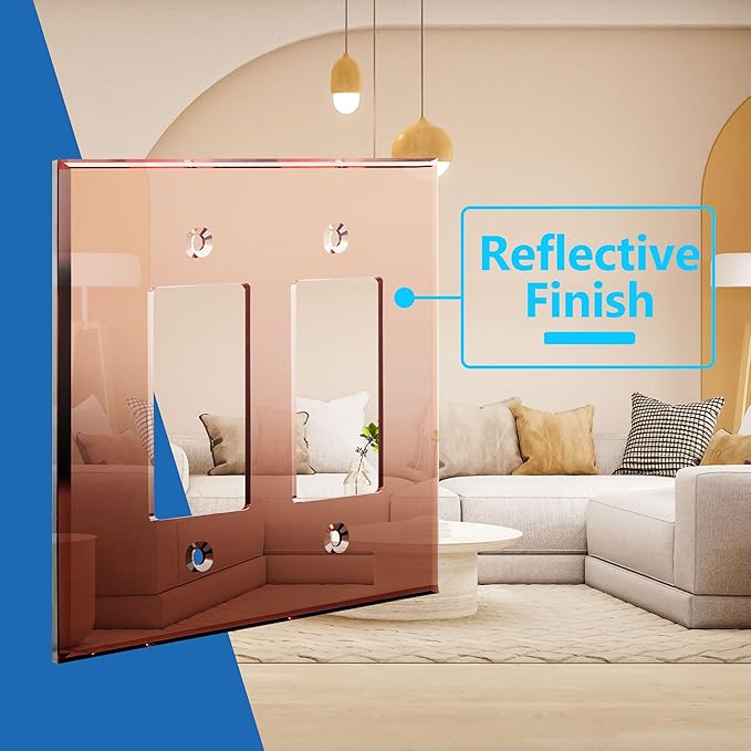 LIDER Double Decorator Wall Plate, Impact Resistant, Mirrored, Plexiglass Dual Outlet Cover or Light Switch Cover, Acrylic, Reflective Finish, Modern, Oversized 2-Gang 5.25" x 5.25", Rose Gold, 5 Pack