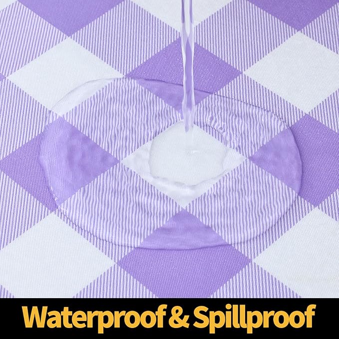 Smiry Rectangle Picnic Table Cloth, Elastic Waterproof Fitted Vinyl Tablecloths, Flannel Backed Buffalo Plaid Table Covers for Dining, Camping, Outdoor (White and Purple, 30" x 60")