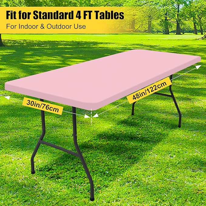 Smiry Rectangle Picnic Table Cloth, Waterproof Elastic Fitted Tablecloths for 4 Foot Tables, Washable Polyester Table Cover for Camping, Valentine's Day and Outdoor (Pink, 30"x48")