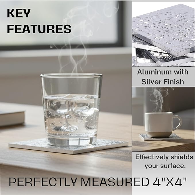 Premium Engraved Table Coaster, Drink Coasters Set of 12-4 Inch Coaster Set for Tabletop, Coffee Table Protection, Home Decor Accent, Non Slip Drink Mats (Silver) - ALPHA Living HOME