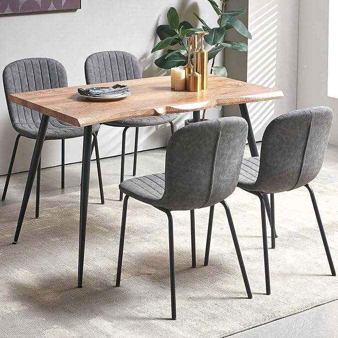 Rectangular Dining Table Set for 4 with PU Leather Chairs - Modern Kitchen Table and Chairs Set for Small Spaces - Dark Gray