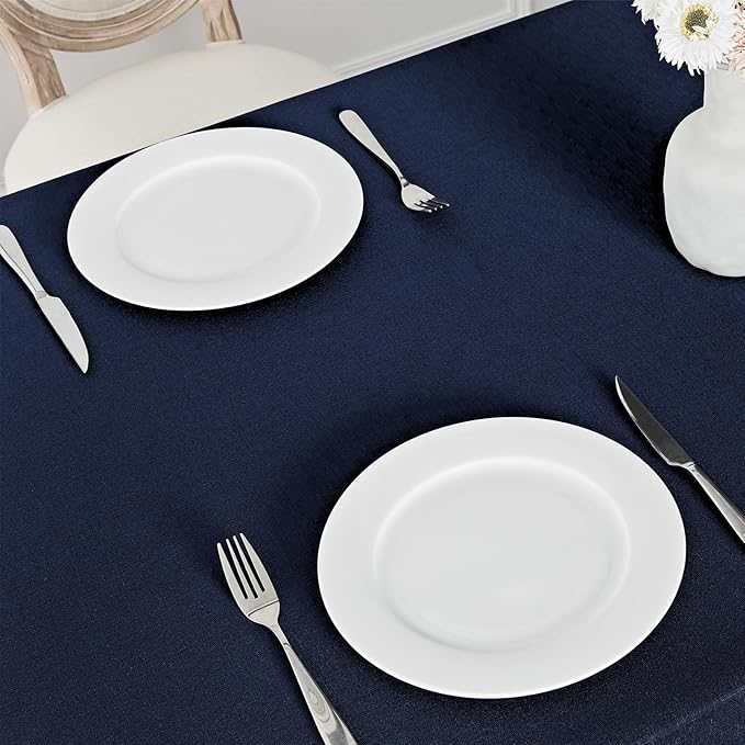 2 Pack Rectangle Tablecloth, 52x70 inch, Water Resistant Wrinkle Free Linen Textured Table Cloth Washable, Decorative Fabric Table Cover for Dining, Party and Camping, Navy Blue