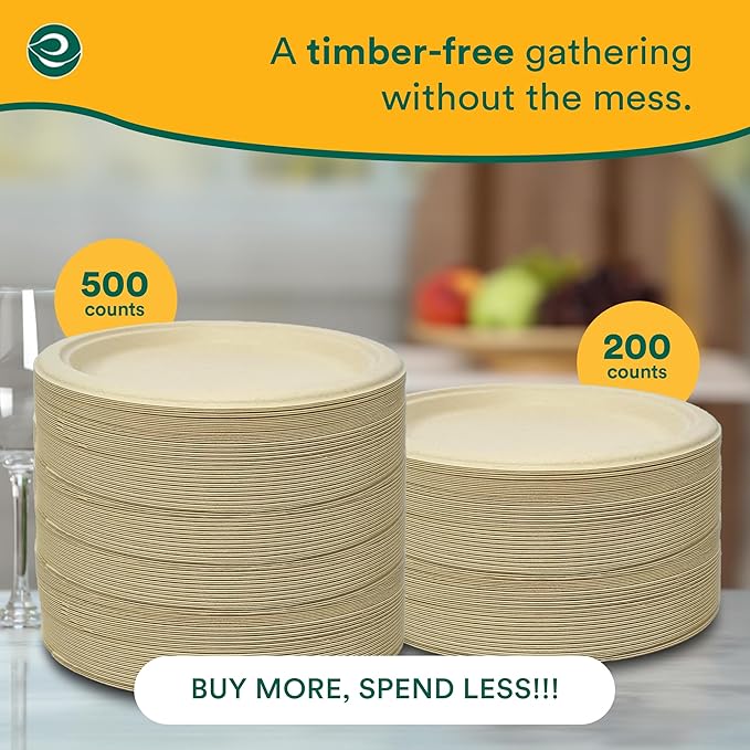 ECO SOUL Compostable 9 Inch(400-Pack) Biodegradable Heavy-Duty Disposable Eco-Friendly Paper Plates for Dinner & Parties, Wedding, Event