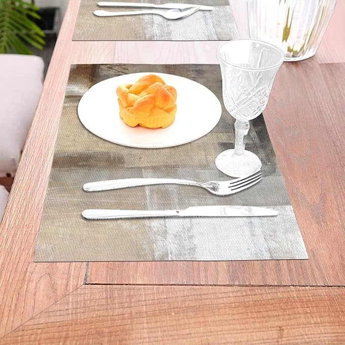 Placemats Set of 4 Taupe Grey Brown Place Mats Beige Ombre Modern Rustic Woven Table Mats Washable Abstract Art Print PVC Placemat for Dining Kitchen Decor Indoor Outdoor, 12 x 18 Inch