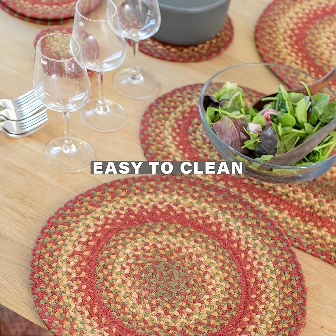 Homespice Cider Barn Jute Braided Table Runner Set of 2-8x28, Oval, Red - Rich Colors, Easy to Clean, Durable and Protects Furniture