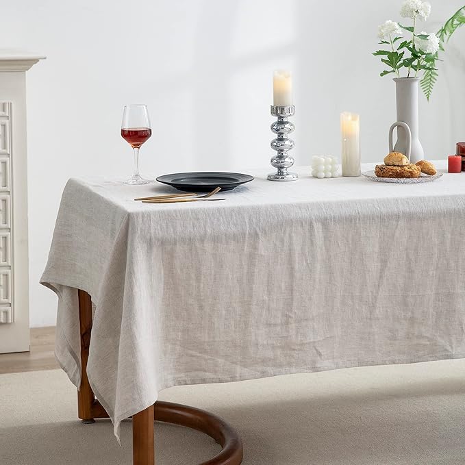 EVERLY100% Pure Linen Rectangle Tablecloths 120LX60W Inch for Dining,Buffet Parties,Picnic,Events,Weddings and Restaurants,10ft Table Cloth Thanksgiving Machine Washable Tablecloth-Natural Linen