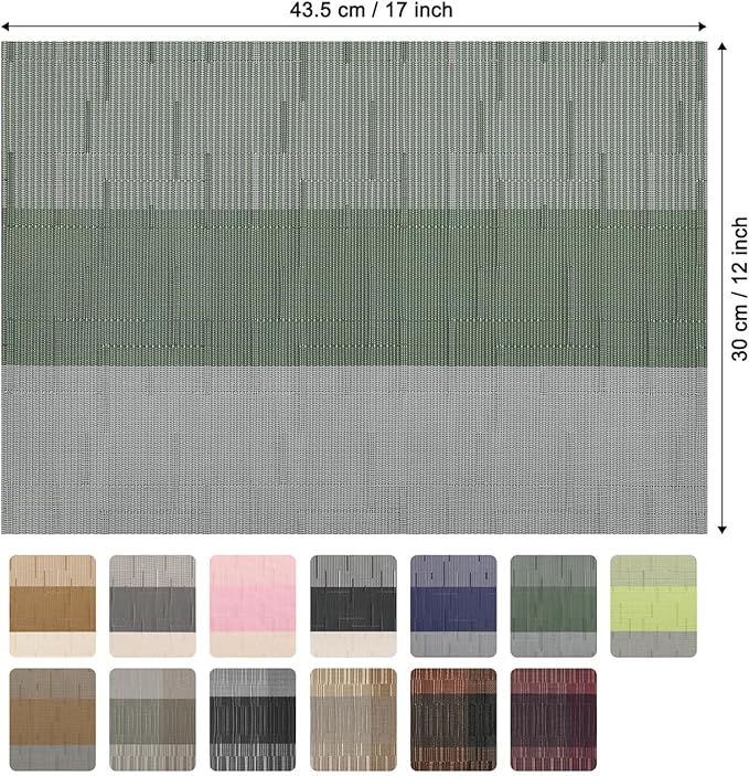 Placemats Set of 4, Vinyl Woven Place Mats Indoor Set of 4 Washable Wipeable PVC Table Mats Heat-Resistant Non Slip Placemat for Kitchen Dining Outdoor Table (Gray Sage Green, Set of 4)