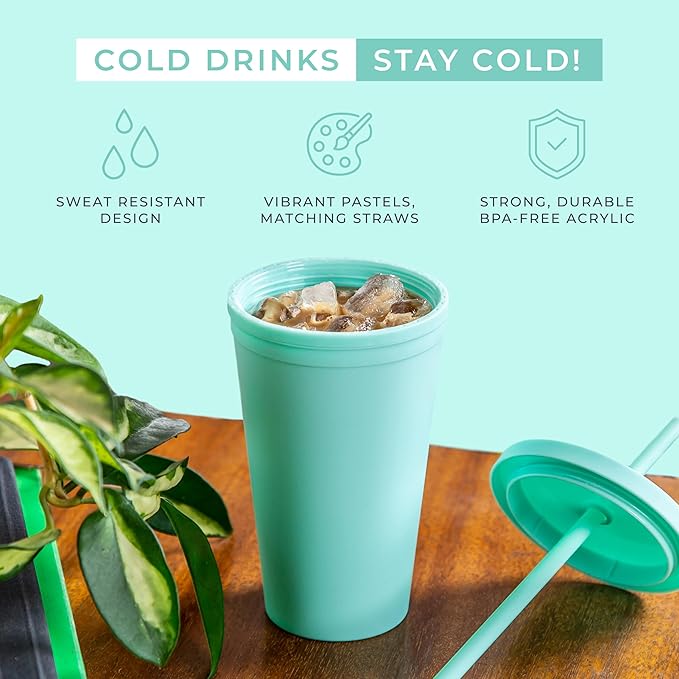 Tumblers with Lids (12 pack) 16oz Colored Acrylic Cups with Lids and Straws | Double Wall Matte Plastic Bulk Tumblers With FREE Straw Cleaner! Vinyl Customizable DIY Gifts (Assorted)