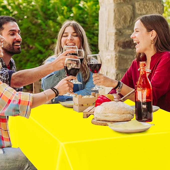 QZYL 2 Pack Plastic Table Cloths, 108 x 54 Inches Yellow Tablecloth, Decorative Yellow Rectangle Tablecloth Disposable Tablecover, Party Decorations Table Decor for Birthday Wedding Picnic
