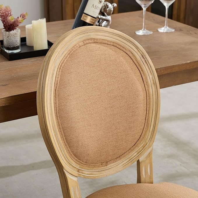 SoarFlash French Dining Chairs Set of 4, Vantage Dining Chair with Round Back, Wood Leg Farmhouse Country Dining Chair for Kitchen,Bedroom,Brown