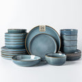 GBHOME 24 Pieces Double Bowls Ceramic Dinnerware Sets for 6, Stoneware Plates and Bowls Set with Reactive Glaze, Scratch Resistant Stoneware Dishes Set, Dishwasher & Microwave Safe