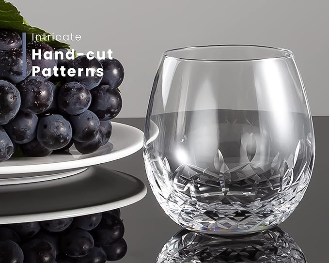 SHOSHIN Hand Cut Stemless Wine Glasses Lead-free Crystal Drinking Glass (15 Oz, Set of 4)