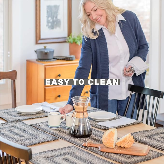 Homespice Flint Hill Jute Woven Placemats, Warm Primitive Decor, Set of 4, Grey 13x19 Rectangle Table Mats - Vibrant Colors, Durable, Easy to Clean and Protects Furniture
