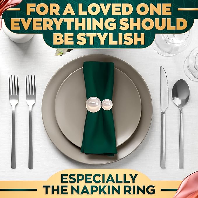 Gold Pearl Napkin Rings Set of 12 – Valentine Napkin Rings | Romantic Table Decor with Faux Pearls | Reusable, Metal & Scratch-Resistant Finish - for Weddings, Banquets, Holiday Dinners & Gift Giving