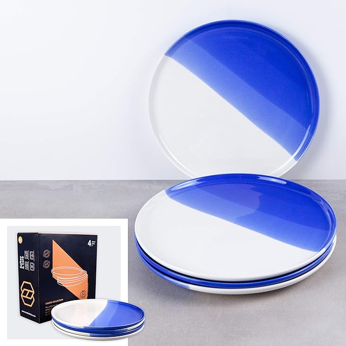 Ombre Dinner Plates Oia Blue - 10.25 inch Porcelain Plates Set, Ceramic Plate Set of 4 - Ombre Dinnerware Collection - Oia Plates