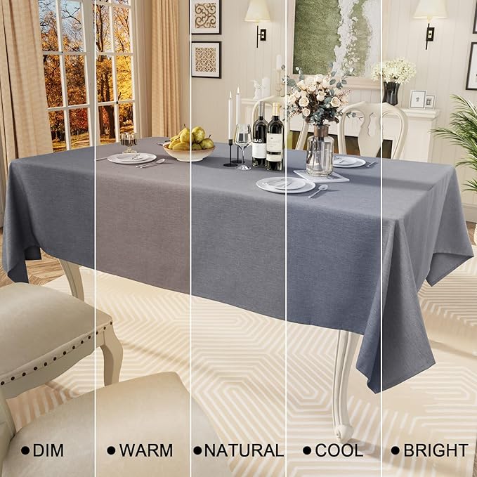 Smiry Rectangle Table Cloth Linen Textured, Waterproof Spillproof Anti-Wrinkle Burlap Tablecloth, Washable Decorative Fabric Table Cover for Dining, Party, Banquet, 60 x 84 Inch, Grey