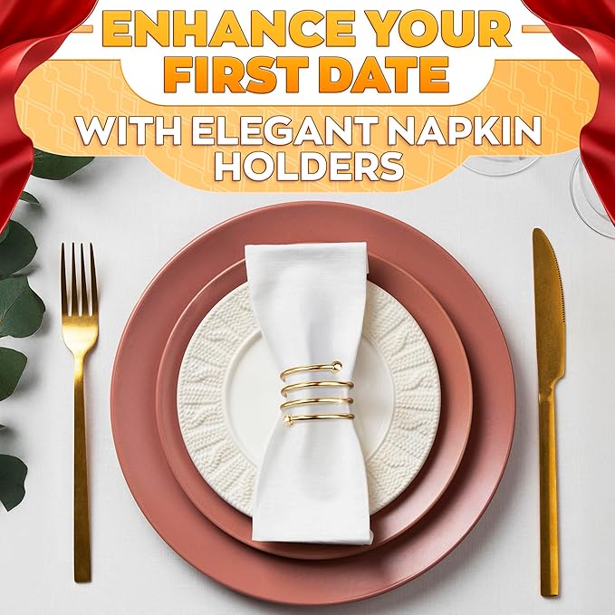 Gold Napkin Rings Set of 8 - Valentine Napkin Rings with Elegant Spiral Design | Durable Metal & Shiny Gold Finish | Great for Weddings, Holidays & Everyday Use | Romantic Valentine Table Decoration