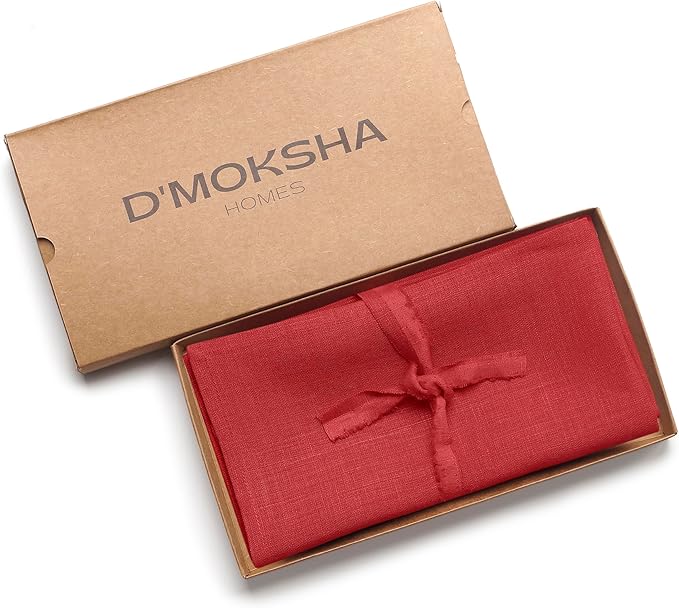 D'Moksha Homes Bright Red Linen Napkins 18 x 18 Inch - 100% Pure Linen Cloth Washable Dinner Napkins Set of 4 for Valentines, Spring, Easter
