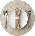 Round Placemats Set of 8 Plastic Woven Placemats Washable Wipeable Table Mats for Dining Table Heat Resistant Non-Slip Circle Place Mats (Beige-Brown)