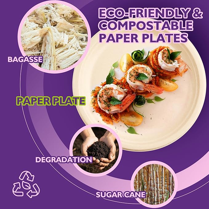 10 Inch, 500 Pack Compostable Paper Plates Round Unbleached Brown Plates Made from Natural Sugarcane Fibers, Biodegradable Heavy Duty Disposable Plates for Party, Camping, Picnic