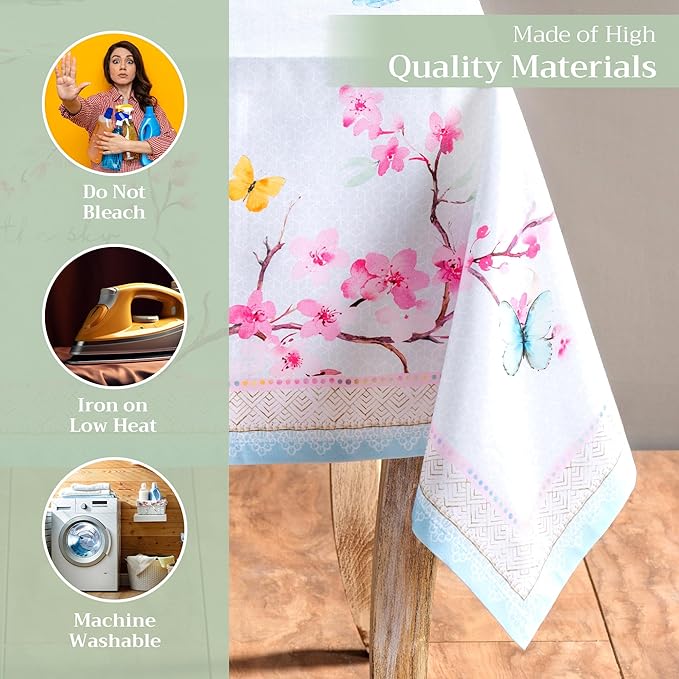 Maison d' Hermine Table Cloth Rectangle Table 100% Cotton 60 x 120 Inches Tablecloth Reusable Decorative for Dining Room Farmhouse Home Valentines Day Decorations Spring Summer - Blossoms in Spring