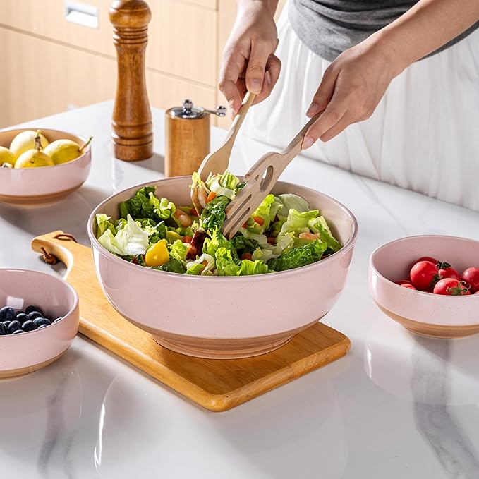 AmorArc 9.8’’ Ceramic Serving Bowls, 90 OZ Extra Large Salad Bowls Set of 2, Stoneware Oversized Bowls with Rustic Terracotta Underside for Salad, Soup and Dinner. Large Bowls for Entertaining &Gift