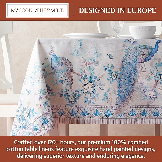 Maison d' Hermine Premium Table Cloth Rectangle Table 100% Combed Cotton 108 x 70 Inches Tablecloth Reusable Decorative for Dining Room, Farmhouse, Party, Festive & Wedding - Peacock Utopia - Orginal