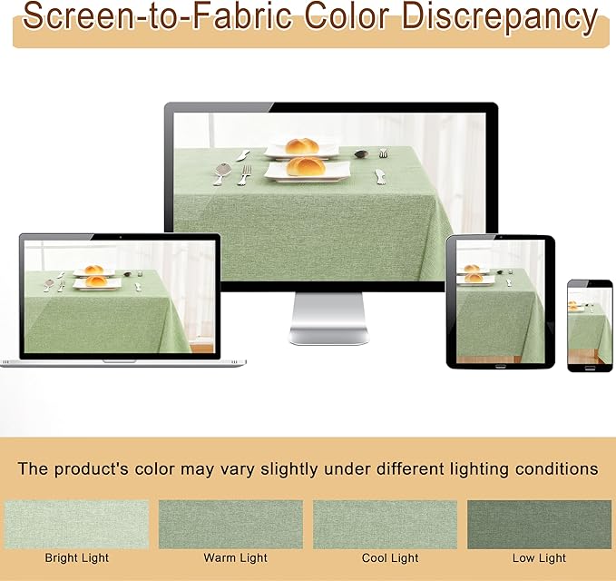 JIUZHEN Rectangle Table Cloth Faux Linen Farmhouse Tablecloth Wrinkle and Stain Resistant Decorative Fabric Table Cover for Kitchen, Dining Room, Parties and Camping, Sage Green, 60 x 84 Inch
