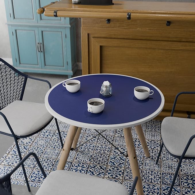 CENNBIE 30 Inches Round Placemats - Cork & Leather Table Mat - Suitable as Side Dining Coffee Table Cover - Can Be Cut to Fit (18"-30", Blue)